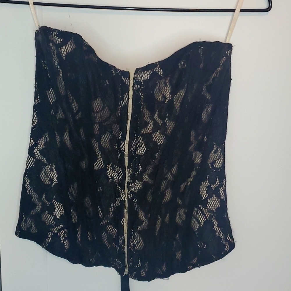 Cotton Express Black and Tan strapless Lace Corset size L
